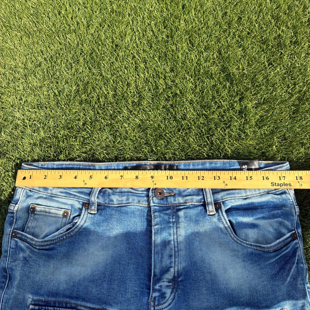 Valabasas Mens 35x34 Light Wash Blue Stacked Pocket Cargo Jeans Denim Flare Y2K - Picture 4 of 10